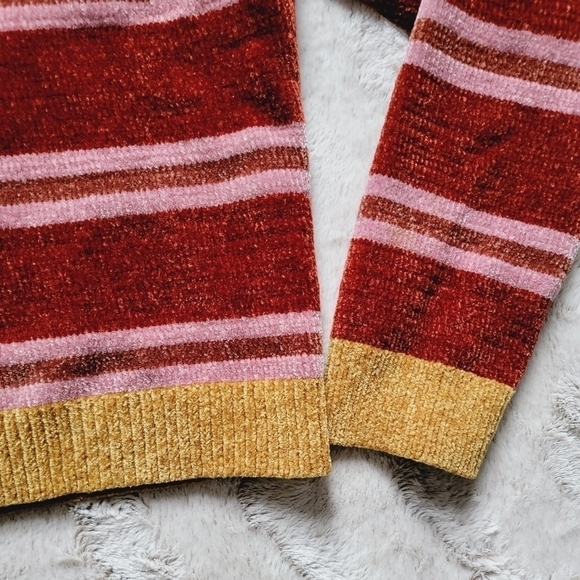 Francescas Alya Lindsay Striped Chenille Soft Fall Red Yellow Hem Sweater Size M - Picture 7 of 12
